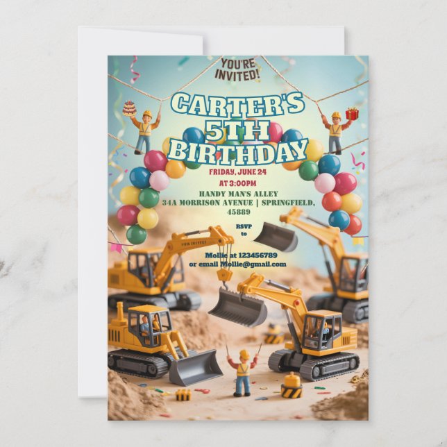 Boys Cute Vintage Construction Truck Building Set  Invitation (Front)