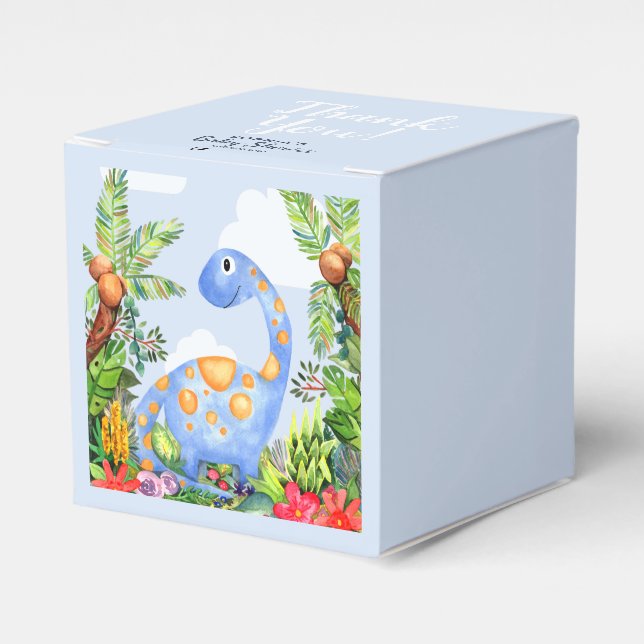 Boys Cute Watercolor Dinosaur Jungle Baby Shower Favour Box (Front Side)