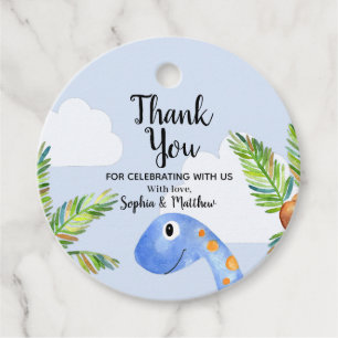 Boys Cute Watercolor Dinosaur Jungle Baby Shower Favour Tags