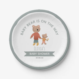 Boys Cute Woodland Baby Bear Paper Plate