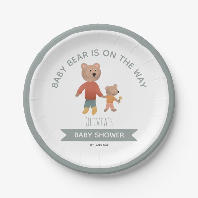 Boys Cute Woodland Baby Bear Paper Plate (Front)