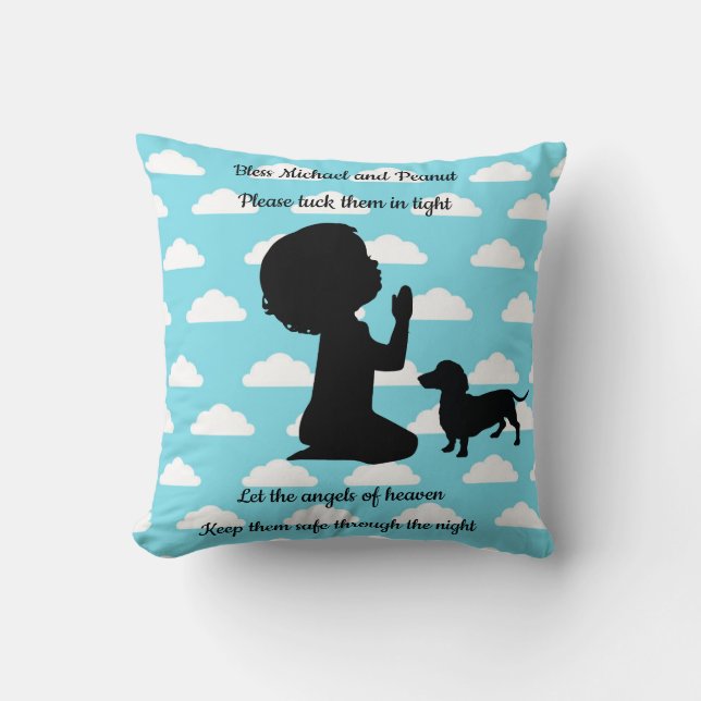 Boys Dachshund Pillow Blue Clouds Silhouette Doxie (Front)