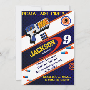 Boys Dart Gun Birthday Party Invitation