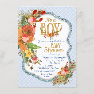 Boys Deer Antler Baby Shower Invitation