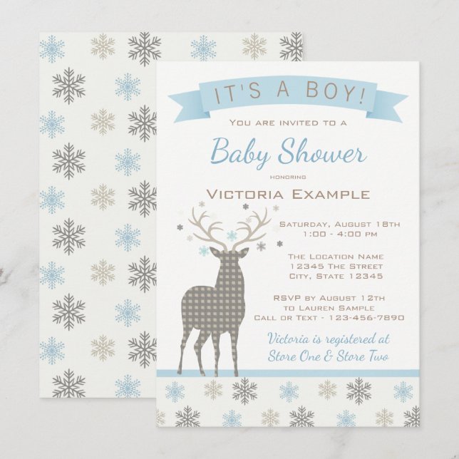 Boys Deer Winter Wonderland Baby Shower Invitation (Front/Back)