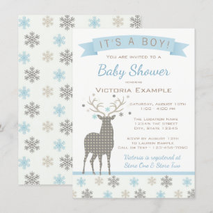 Boys Deer Winter Wonderland Baby Shower Invitation