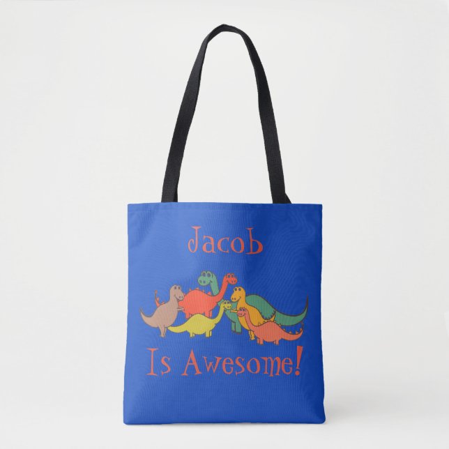 Boys Dino Dinosaur Decor Colourful T-Rex Lizard Tote Bag (Front)