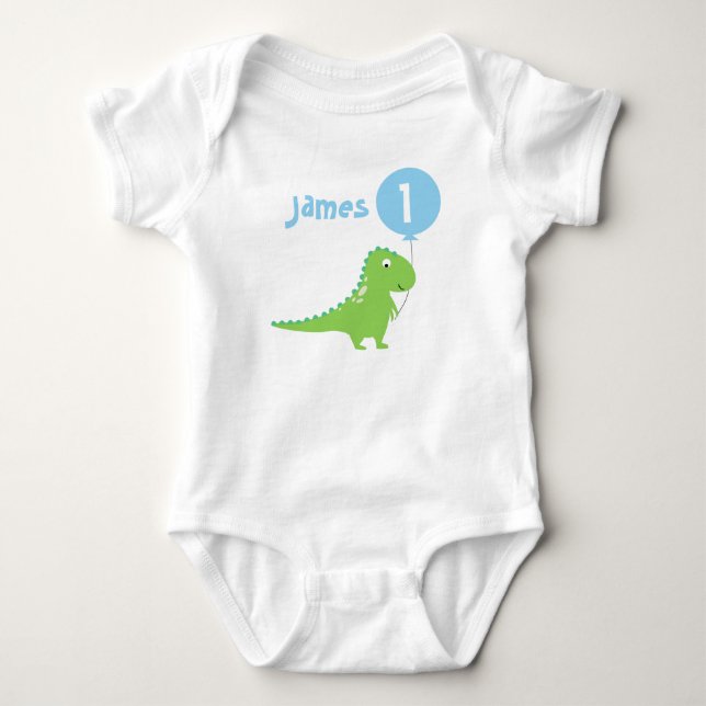 Boys Dinosaur Balloon 1st Birthday Bodysuit (Front)
