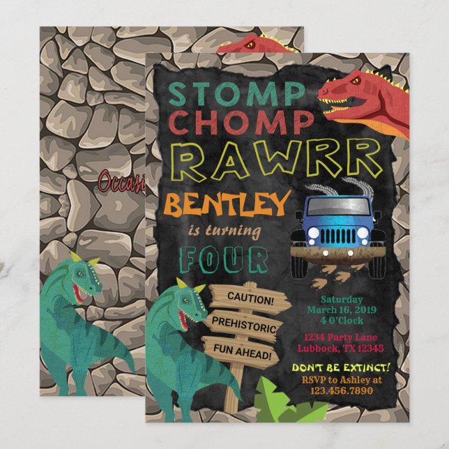 Boys Dinosaur Birthday Party Invitation (Front/Back)