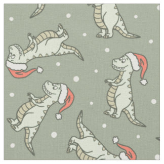 Boys Dinosaur Christmas T-Rex Dino Sage Green Fabric