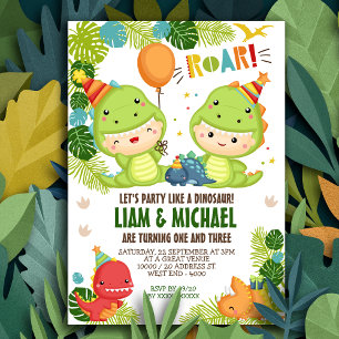 Boy's Dinosaur Joint Birthday Invitation