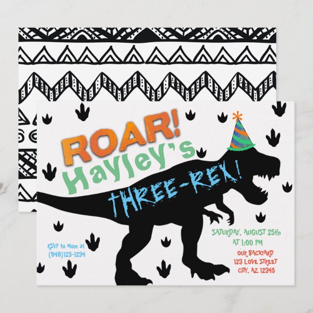 Boys Dinosaur Party Hat Birthday Invitation (Front/Back)