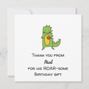 Boys Dinosaur Thank You Card – Editable Party 