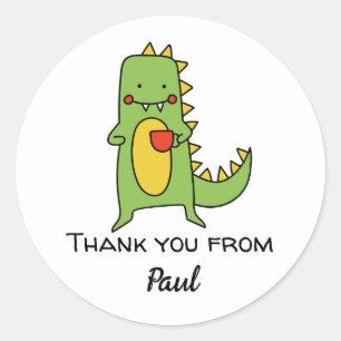 boys dinosaur thank you sticker party favour card