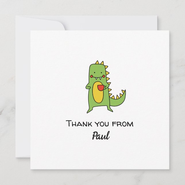boys dinosaur thank you sticker party favour card (Front)