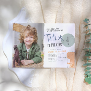 Boys Dinosaur Themed Birthday Party Custom Photo Invitation