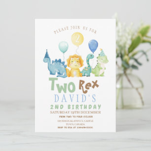 Boys Dinosaurs Birthday Watercolor Invitation