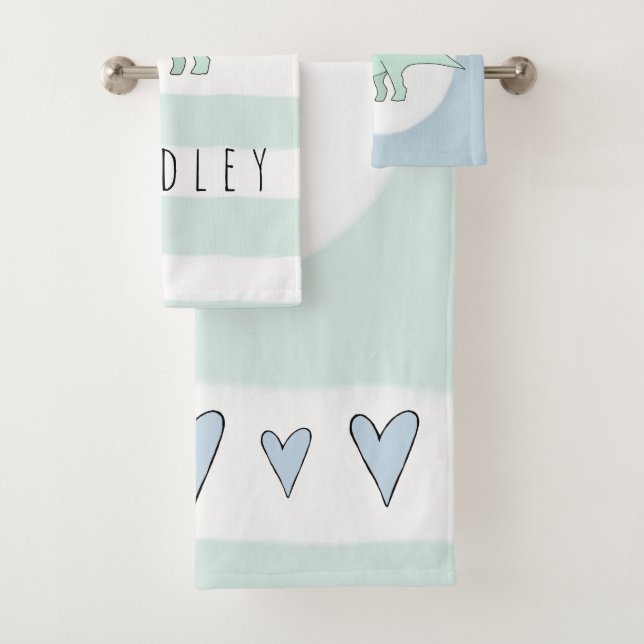 Boy's Doodle Triceratops Dinosaur Kids with Name Bath Towel Set (Insitu)