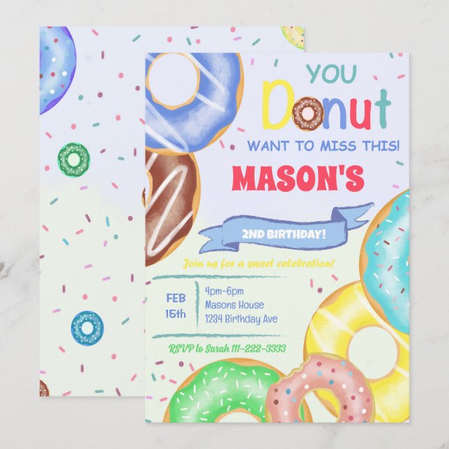 Boys Doughnuts Birthday Party Invitation (Front/Back)