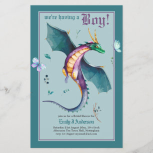 BOYS DRAGON Baby Shower Gender Reveal Invtiation Flyer