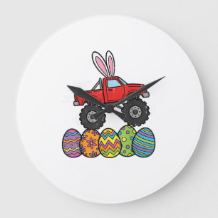 Boys Easter Monster Truck Happy Easter Day Eggs To Large Clock