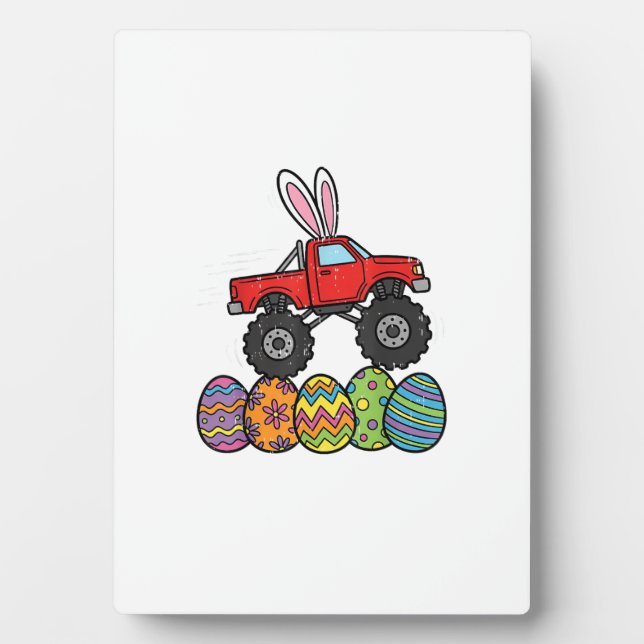 Boys Easter Monster Truck Happy Easter Day Eggs To Plaque (Front)