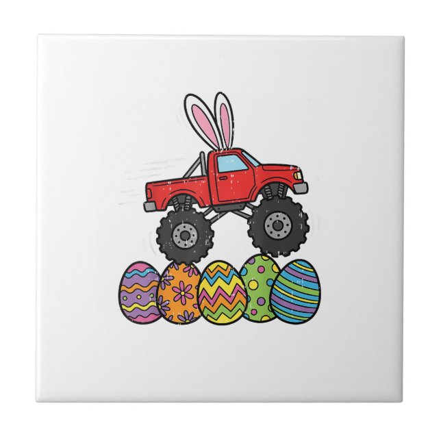 Boys Easter Monster Truck Happy Easter Day Eggs To Tile (Front)