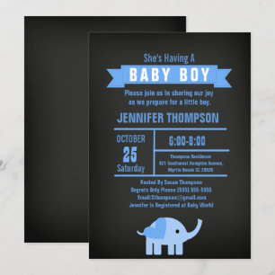 Boys Elephant Baby Shower Chalkboard Invitation
