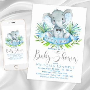 Boys Elephant Baby Shower Invitations