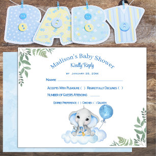 Boy's Elephant Baby Shower Response Card
