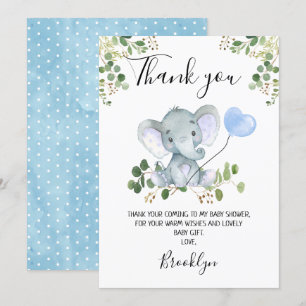 Boy's Elephant Baby Shower Thank You Card