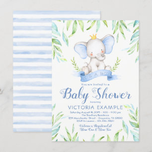 Boys Elephant Prince Baby Shower Invitations
