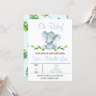Boy's Elephant Watercolor Baby Shower Invitation