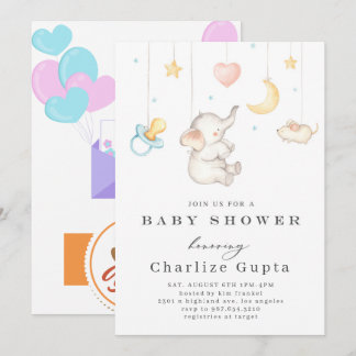 Boy's Elephant Watercolor Baby Shower Invitation