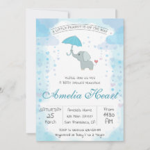 Boy's Elephant Watercolor Baby Shower Invitation