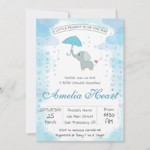 Boy's Elephant Watercolor Baby Shower Invitation