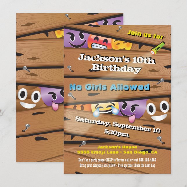 Boy's Emoji Birthday Party Invitations (Front/Back)