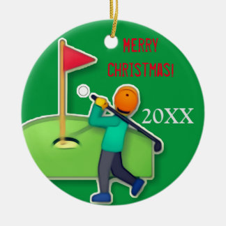 Boys emoji golf green Christmas Ceramic Tree Decoration