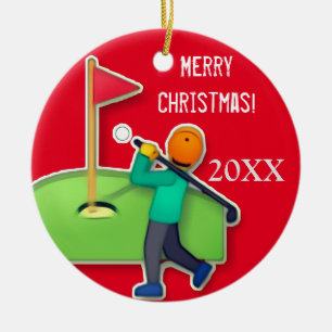 Boys emoji golf red Christmas Ceramic Tree Decoration