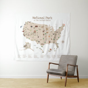 Boys Exploring National Park Map Woodland Nursery  Tapestry