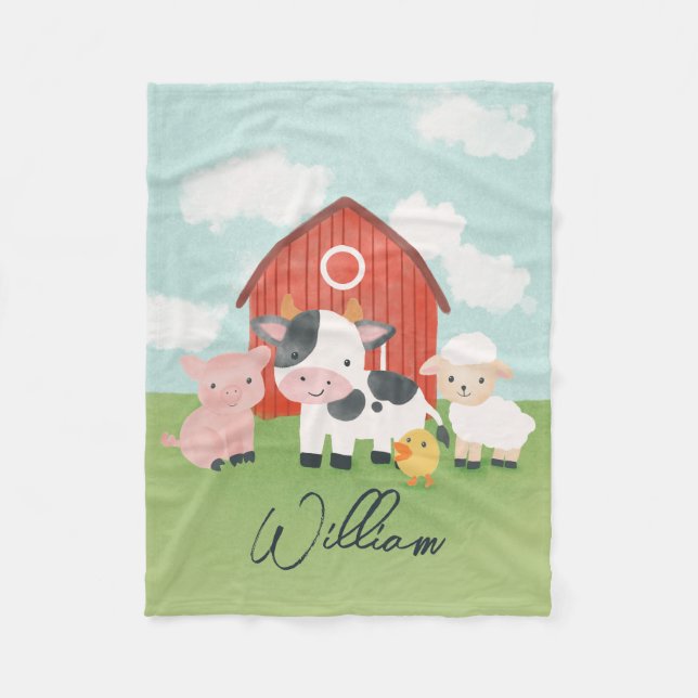Boys Farm Animal Barnyard Kids Fleece Blanket (Front)