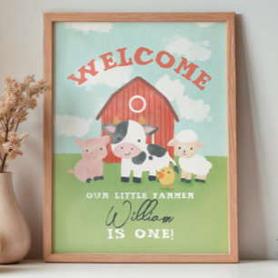 Boys Farm Animal Kids Birthday Welcome  Poster