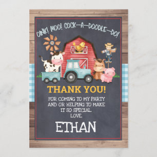 Boys farm Animals Chalkboard Thank You Card