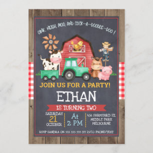 Boys farm Tractor Chalkboard Birthday Invitation
