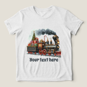 Boys festive Christmas train add  text Tri-Blend Shirt