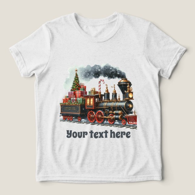 Boys festive Christmas train add  text Tri-Blend Shirt (Design Front)