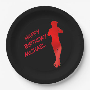 Boys Figure Skating Red / Black Birthday Party Paper Plate