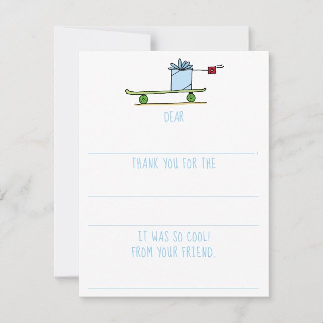 Boys Fill-In Skateboard Birthday Thank You Card (Front)