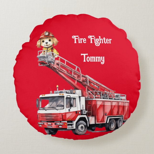 Boy's Fire Fighter Round Cushion (Front)
