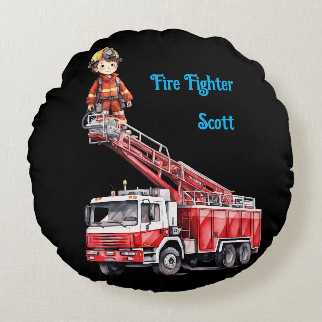 Boy's Fire Fighter Round Cushion (Front)